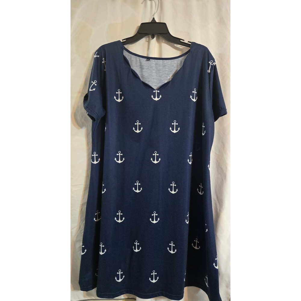 Women's scalloped lounge dress Navy with Anchors Size 4XL